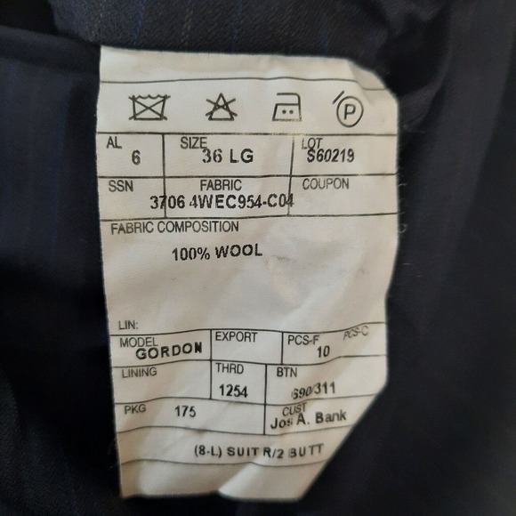 Jos A Bank Mens Suit 42L 46" 36x31 Blue Stripe Jacket Blazer Sport Coat Wool - Picture 13 of 15